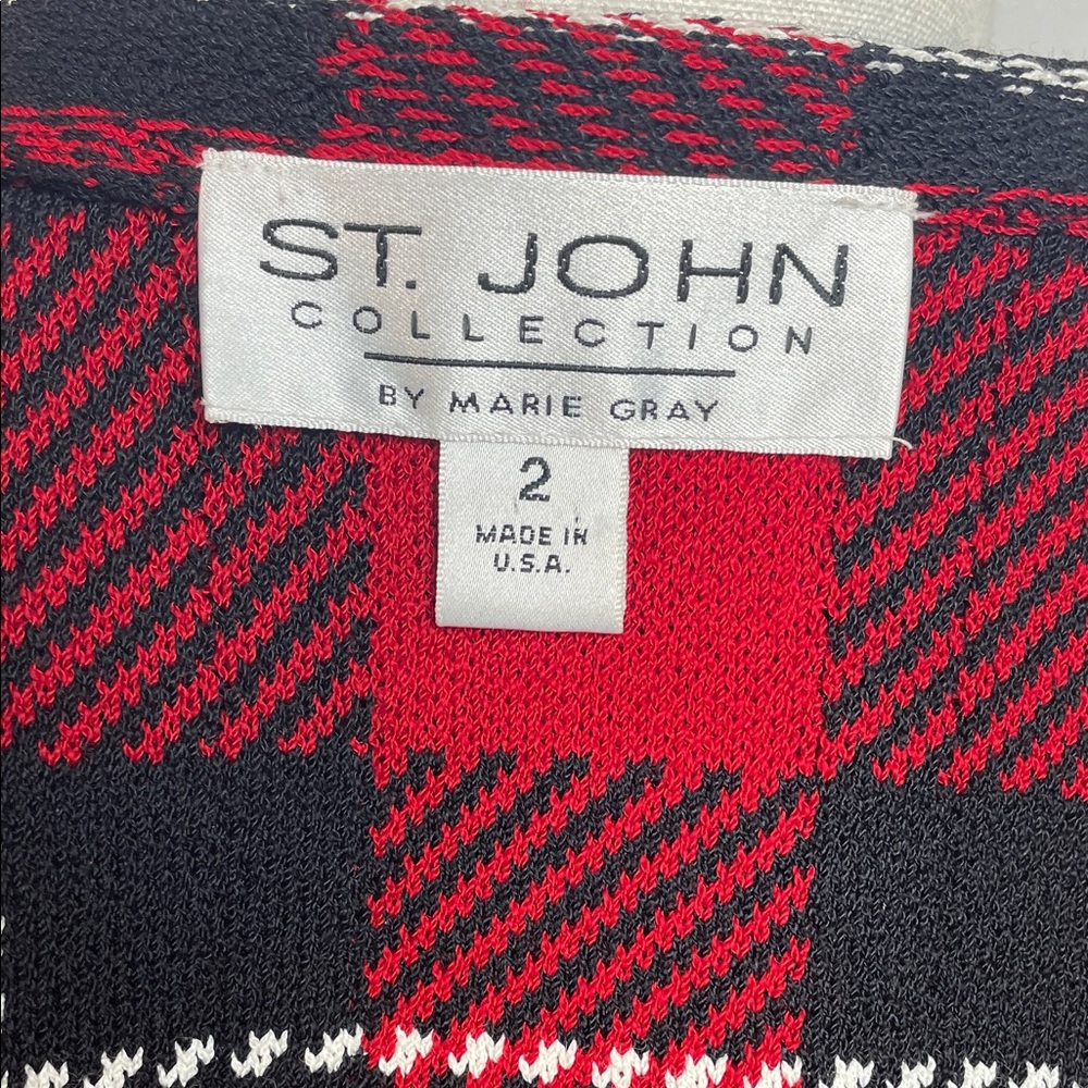 2 pc St. JOHN knit fringe jacket Plaid Red suit gold Black Women's Pants Set - Picture 9 of 17